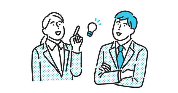 電球が出て納得した表情の社会人男女イラスト
