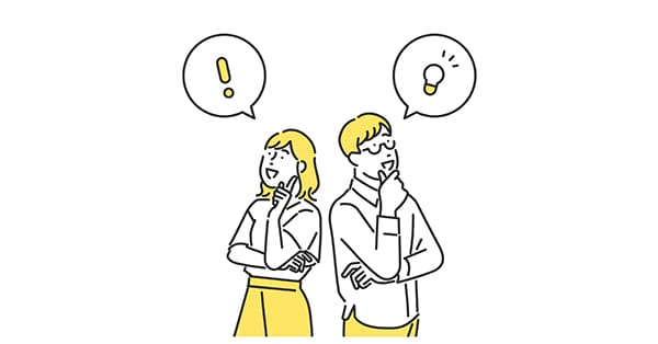 ！マークと電球マークの出ている男女のイラスト
